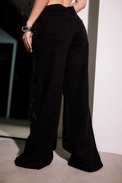 Jeans Oversize Denim Rígido Prisma Brillante Horizonte, Estilo Vanguardista con Toque Glam
